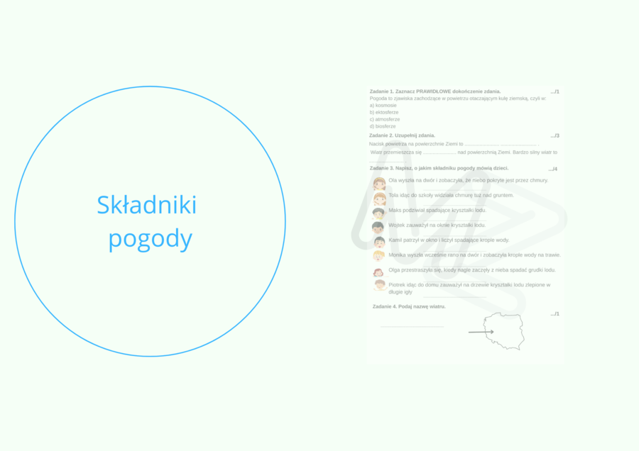 Składniki pogody - karta pracy dla klasy 4