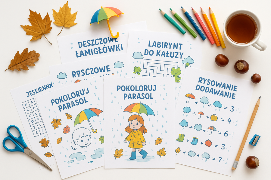 Karty Pracy: "Deszczowe łamigłówki"