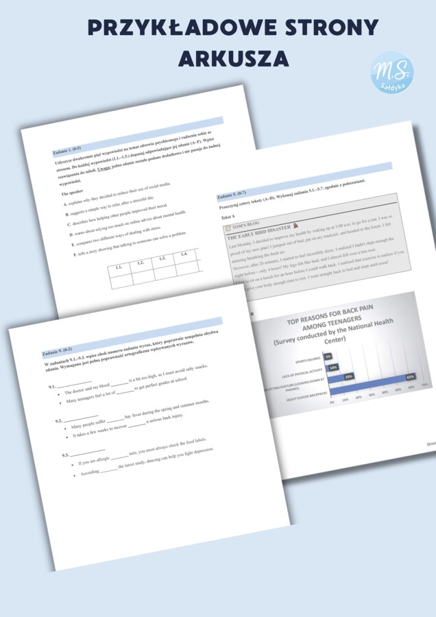 Autorski arkusz maturalny – język angielski – ZDROWIE (B1/B1+) | Formuła 2023