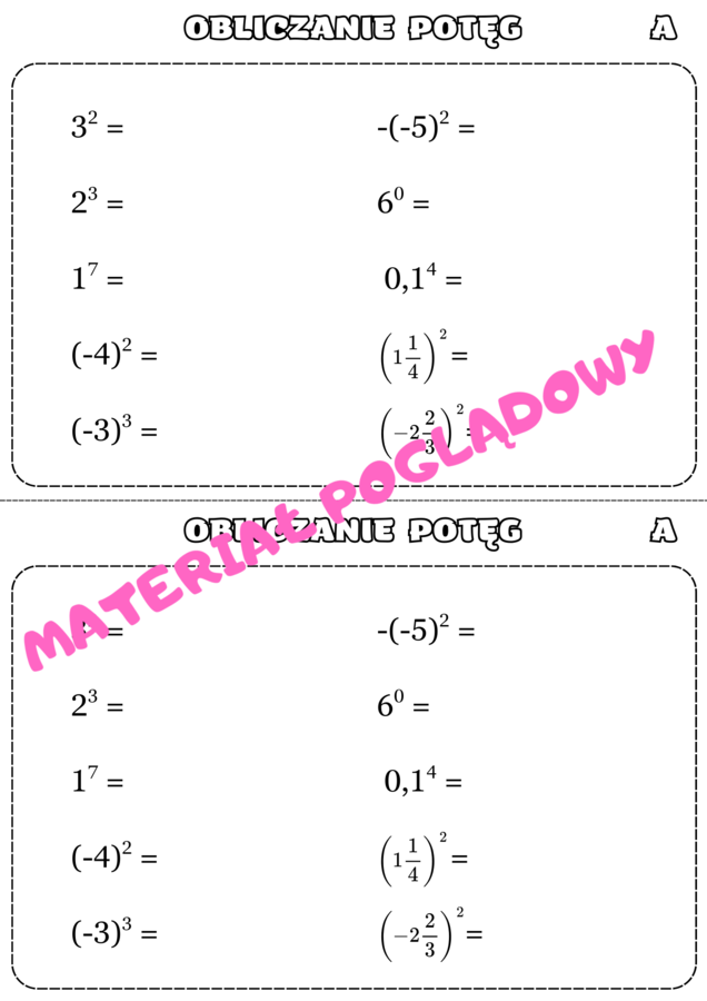 Szybkie karteczki - potęgi i pierwiastki. Klasa 7. Klasa 8.