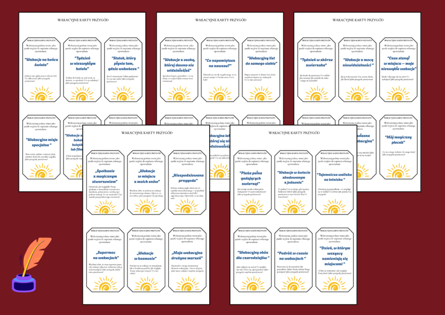 WAKACYJNE KARTY PRZYGÓD – ćwiczenia redakcyjne – 60 szt. – wakacje – lato – opowiadanie