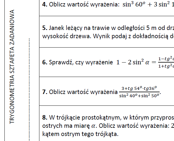 Trygonometria Sztafeta zadaniowa