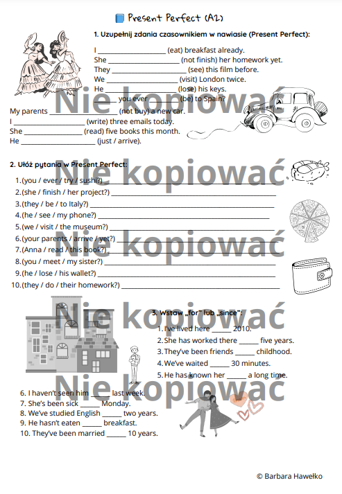 Karta pracy - czas Present Perfect (A2)