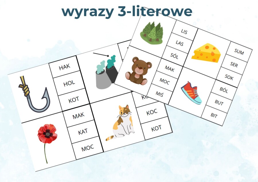 Wyrazy 3-literowe, zabawa klamerkowa