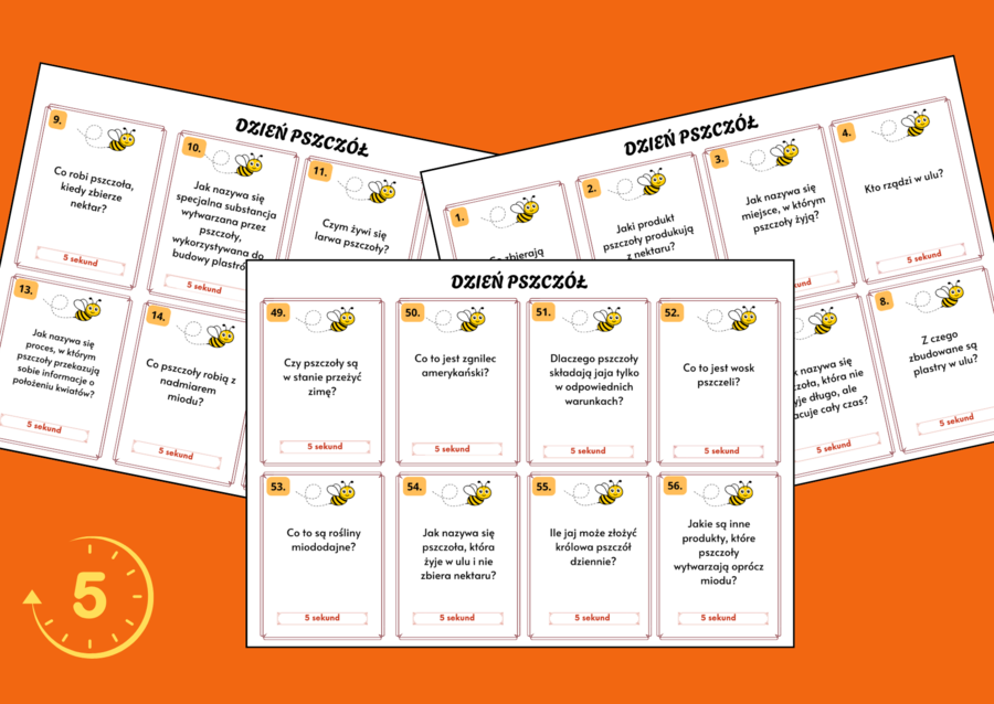 DZIEŃ PSZCZÓŁ – wiosna – biblioteka – świetlica - gra 5 SEKUND + ODPOWIEDZI