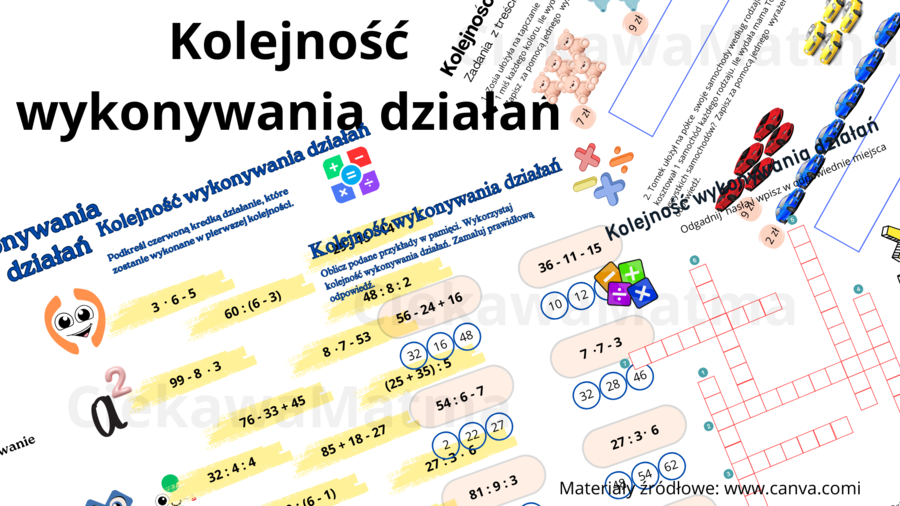 Kolejność wykonywania działań - karty pracy + infografika