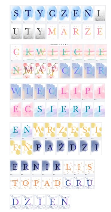 Miesiące - napis na gazetkę girlanda