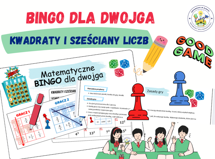 BINGO dla dwojga - Kwadraty i sześciany liczb / gra planszowa