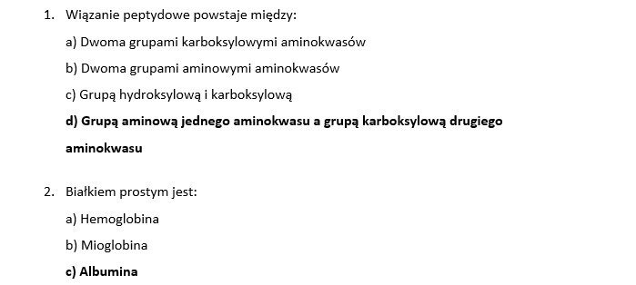 Test- Chemizm życia. Składniki organiczne- białka (poziom rozszerzony)