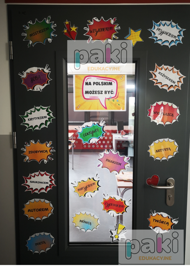 Dekoracja na drzwi sali – pracowni polonistycznej, GAZETKA NA polskim możesz być… // rozpoczęcie roku