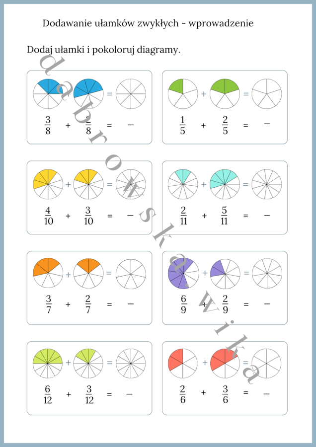Dodawanie ułamków zwykłych - wprowadzenie