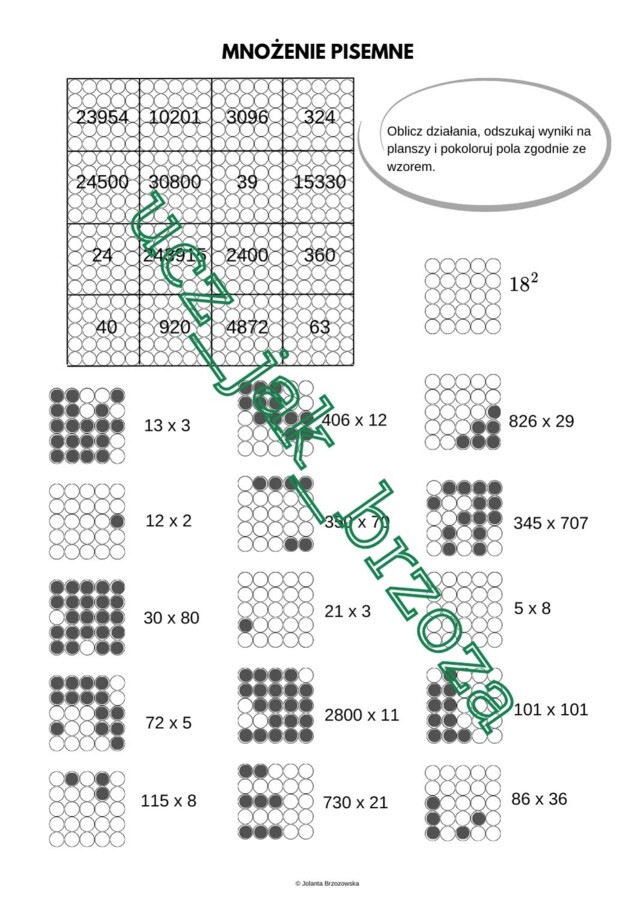 Pisemne mnożenie, klasa 5, kodowanie