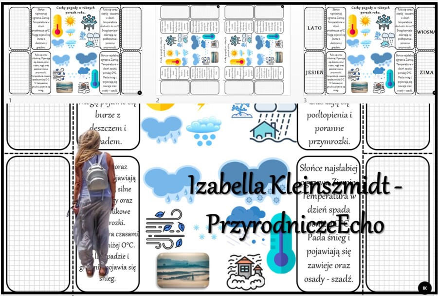 Notatka okienkowa/stacja zadaniowe/notatka interaktywna/notatka graficzna/karta pracy/sketchnotka "Wędrówka Słońca", „Cechy pogody w różnych porach roku ” w pdf. Przyroda 4, dział „Poznajemy pogodę i inne zjawiska przyrodnicze”. Materiał wykonany na pods