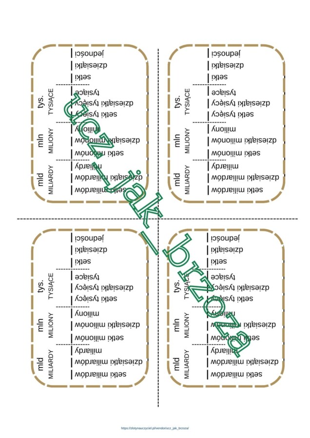 System dziesiątkowy, maszynka do zapisywania i czytania dużych liczb, wklejka do zeszytu, klasa 4