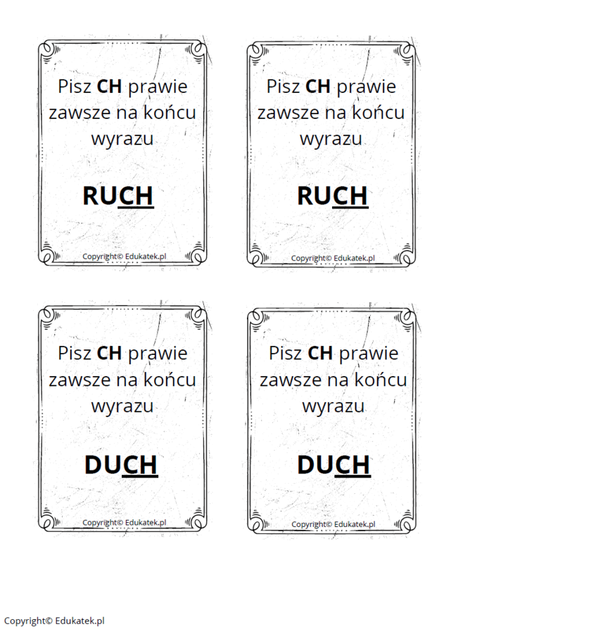 Memory ortograficzne – zasady pisowni ch-h (wersja czarno-biała)