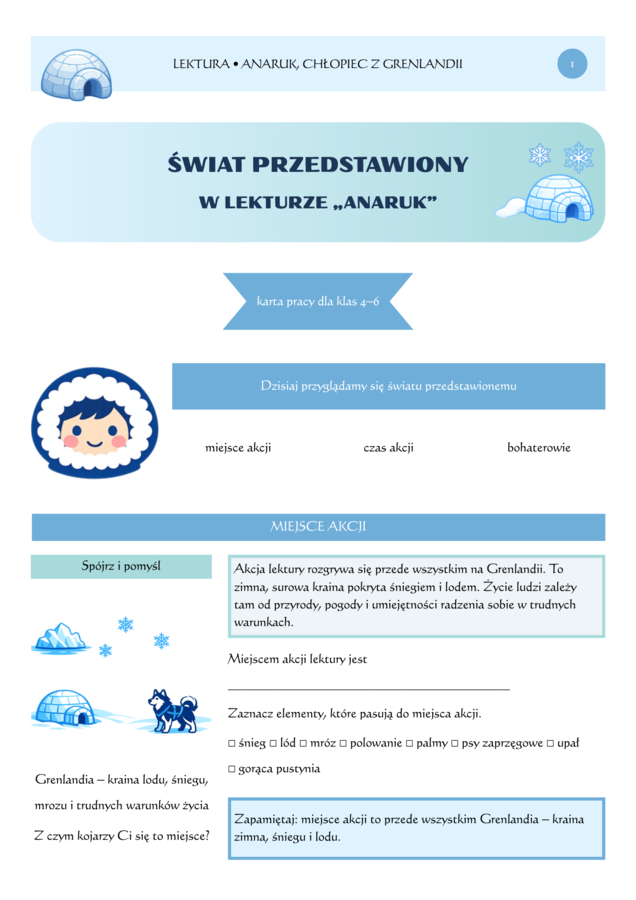 Karta pracy „Świat przedstawiony w lekturze Anaruk”