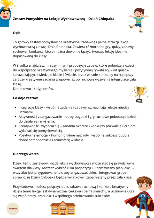 DZIEŃ CHŁOPAKA-20 POMYSŁÓW NA LEKCJE WYCHOWAWCZĄ