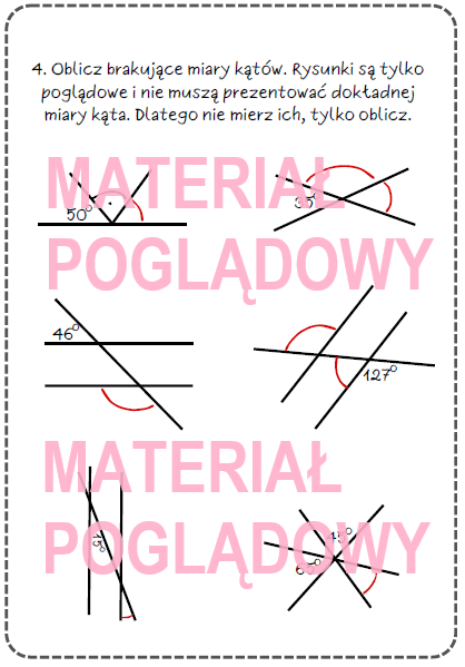 Kąty - karta pracy, kartkówka klasy 4, 5, 6