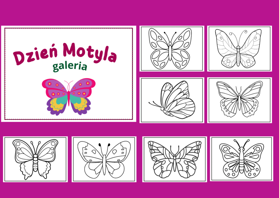 DZIEŃ MOTYLA – Galeria portretów – kolorowanka – kolorowanki – WIOSNA – biblioteka – świetlica – przedszkole – 30 wersji