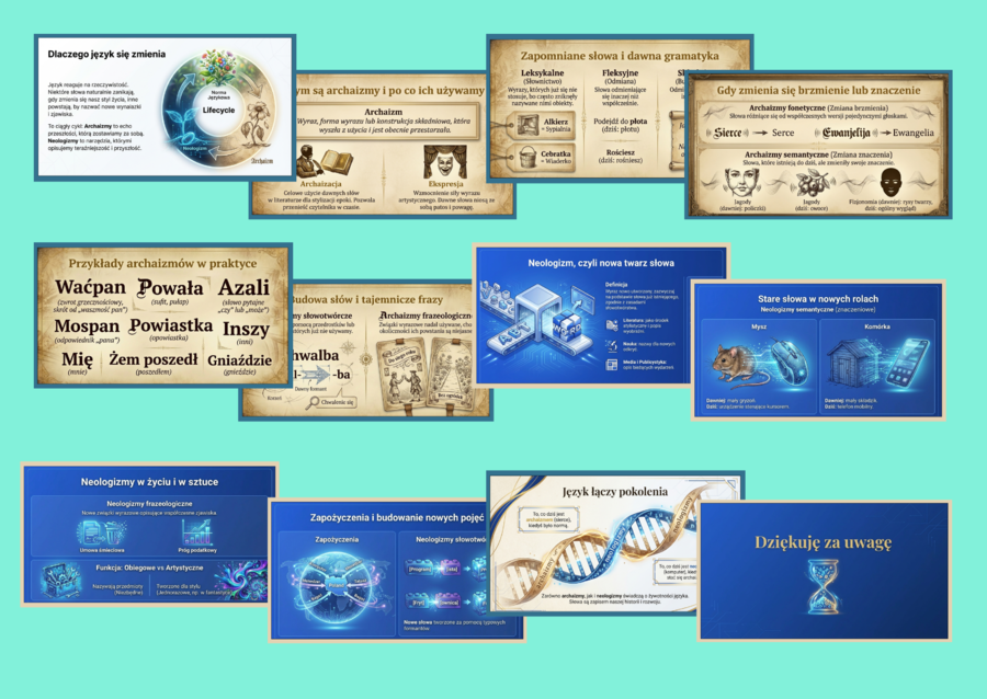 🏛️🚀ARCHAIZMY I NEOLOGIZMY – prezentacja multimedialna (13 slajdów) - słownictwo
