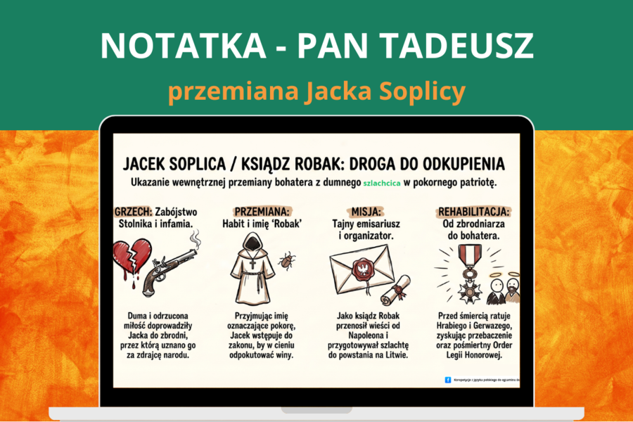 Przemiana Jacka Soplicy – darmowa notatka | Pan Tadeusz, język polski, powtórka, egzamin ósmoklasisty, klasa 7–8
