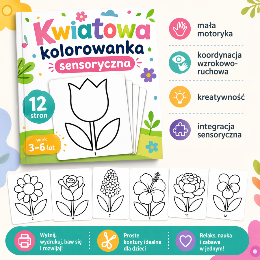 Kwiatowa kolorowanka sensoryczna