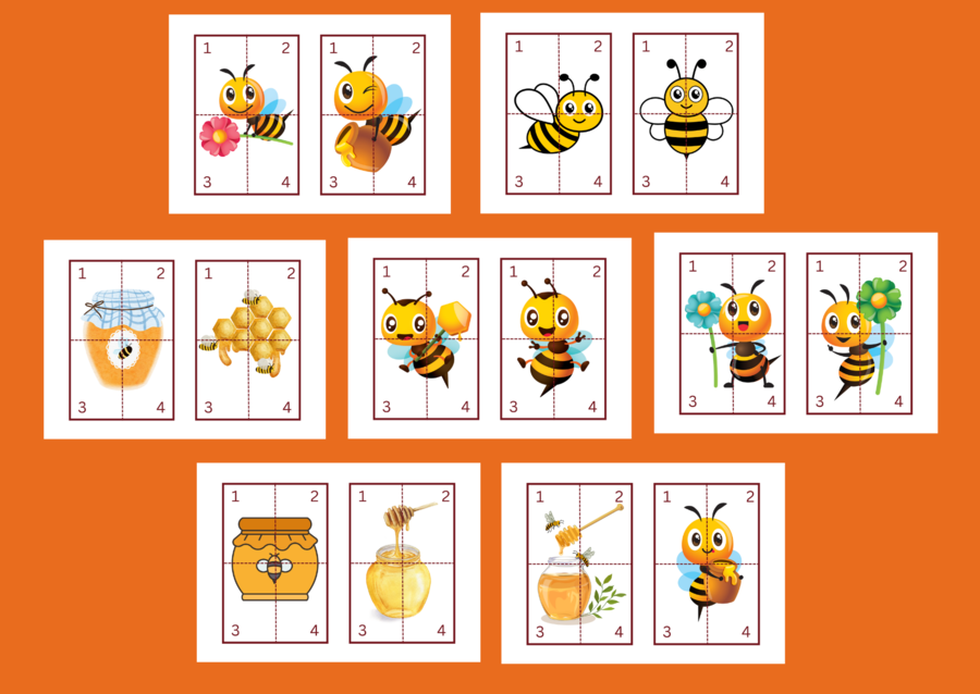 DZIEŃ PSZCZÓŁ - pszczoły – puzzle – układanka- układanki – WIOSNA – biblioteka – świetlica – przedszkole – 14 wersji