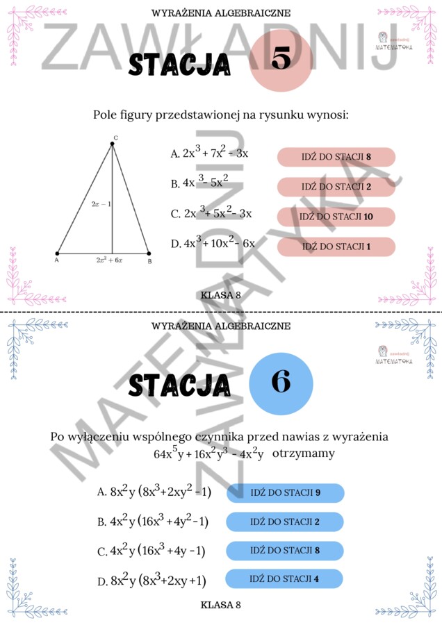 Stacje zadaniowe – wyrażenia algebraiczne