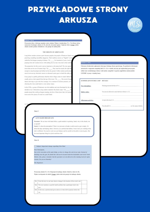 Autorski arkusz maturalny – dział SPORT - (B1/B1+) | Formuła 2023