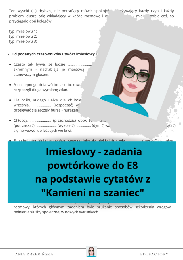 Imiesłowy - powtórka do E8 (infografika i zestaw zadań)