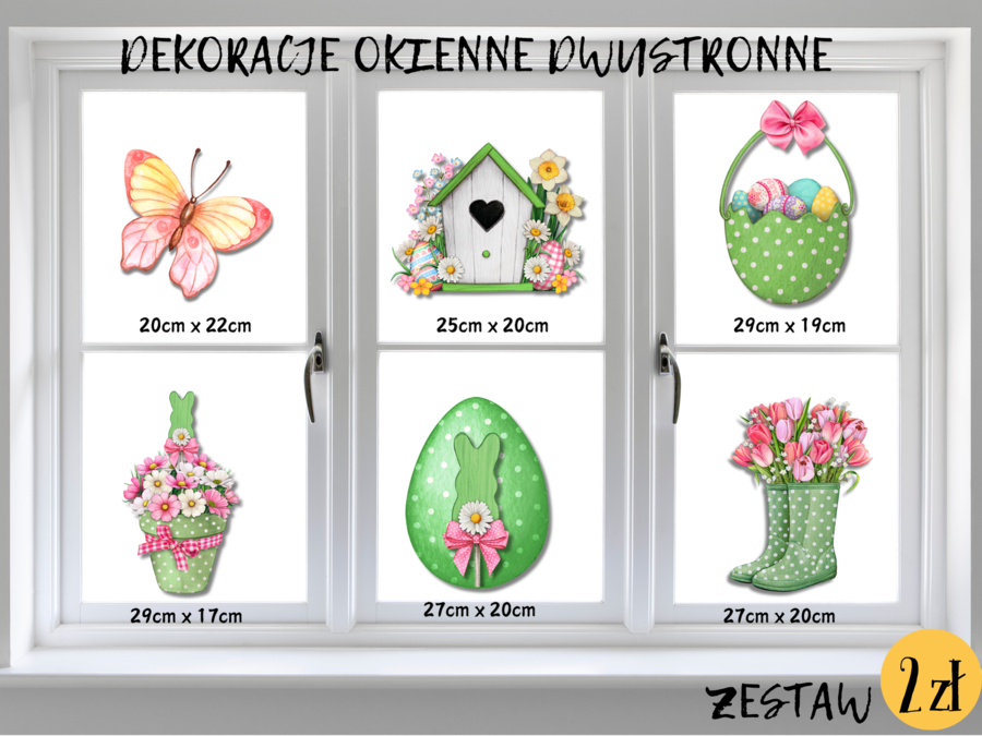 DEKORACJE dwustronne – WIOSNA, WIELKANOC zestaw zielony