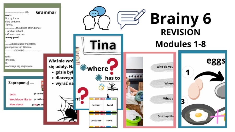 Brainy 6, revision 1-8, praktyczna powtórka na zakończenia roku lub początek klasy VII