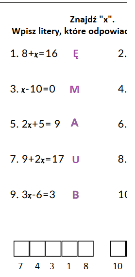 Oblicz x. Świetna zabawa z rozwiązywania równań. Klasa 6-7-8.