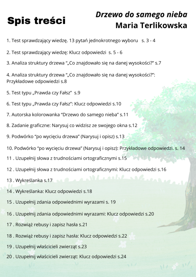Karty Pracy z odpowiedziami „Drzewo do samego nieba” Maria Terlikowska