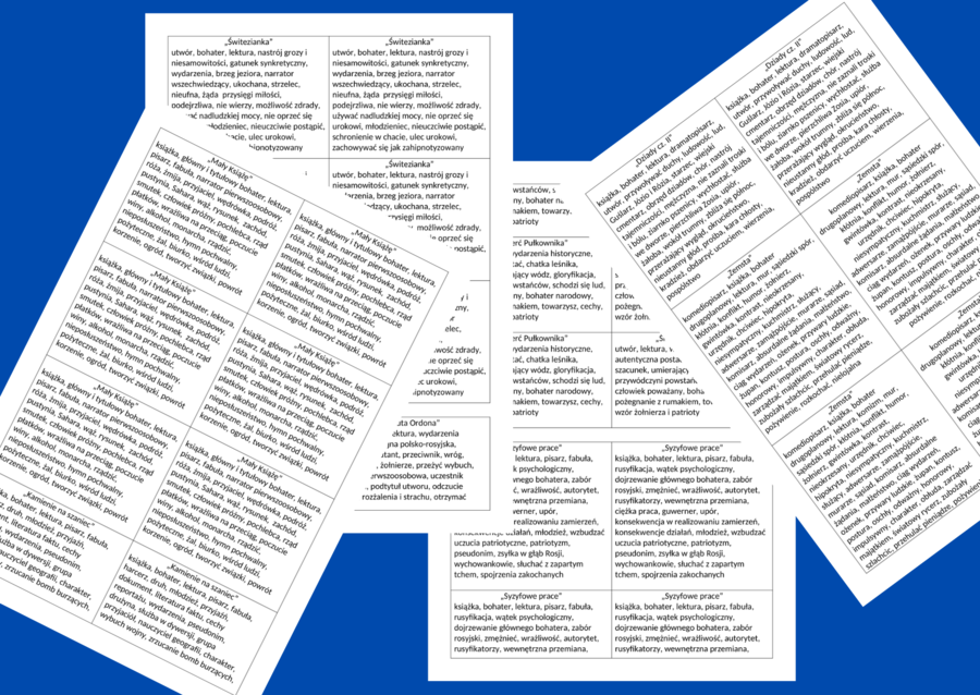 LEKTURY obowiązkowe - słownictwo do ćwiczeń redakcyjnych i ortograficznych, kl.7-8 - 14 stron