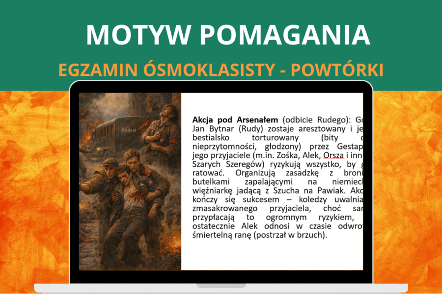 Motyw pomagania – prezentacja | język polski, motywy literackie, przykłady, rozprawka, egzamin ósmoklasisty, klasa 7–8