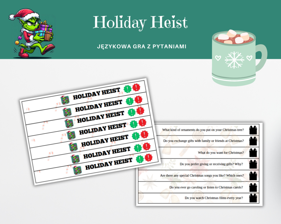 Holiday Heist - językowa gra, język angielski, pytania związane z Świętami Bożego Narodzenia, Christmas ESL questions, gra podobna do Kaboom!