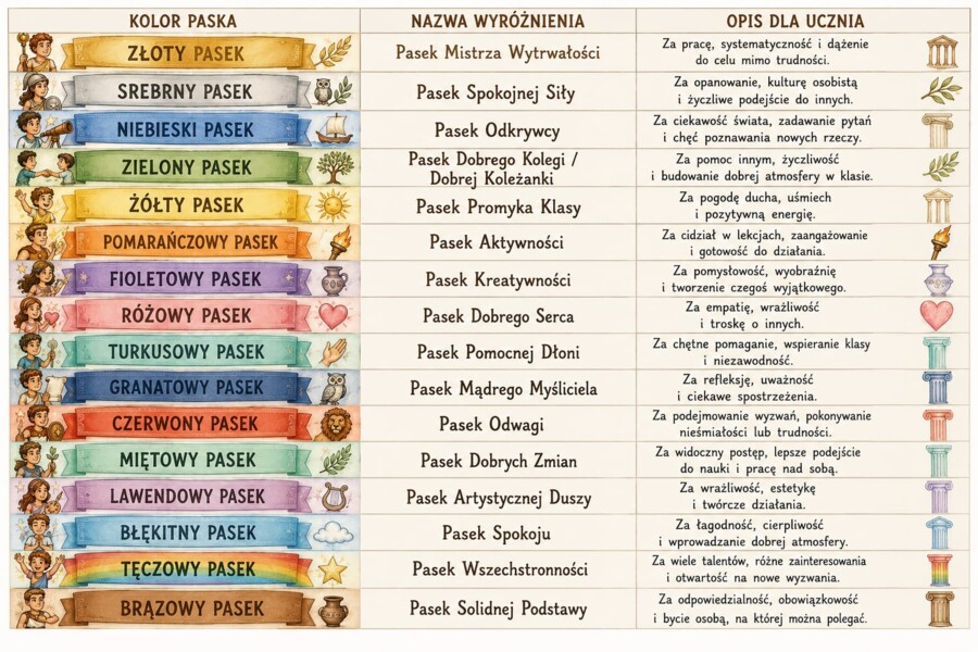 Kolorowe paski do świadectwa