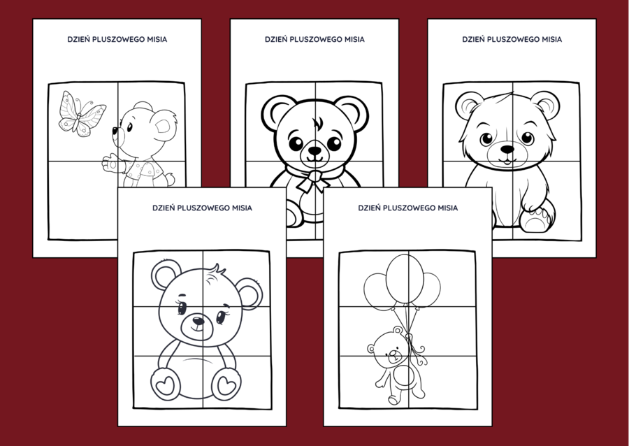DZIEŃ PLUSZOWEGO MISIA – biblioteka – świetlica – przedszkole - UKŁADANKA - układanki - puzzle - kolorowanka - 10 szt.