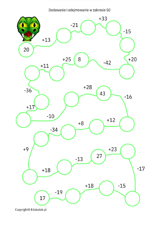 Matematyczne węże - doskonalenie dodawania i odejmowania