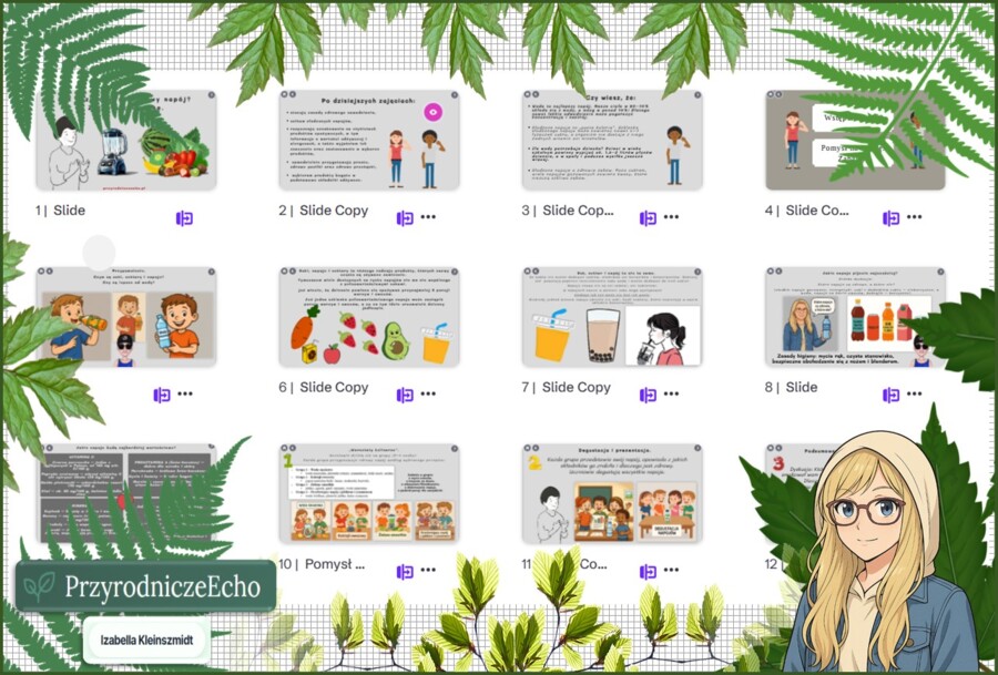 Prezentacja multimedialna w genial.ly „Jak przygotować zdrowy napój? Zajęcia kulinarne.”. Edukacja zdrowotna. Klasa 4. Dział „Moje odżywianie”.