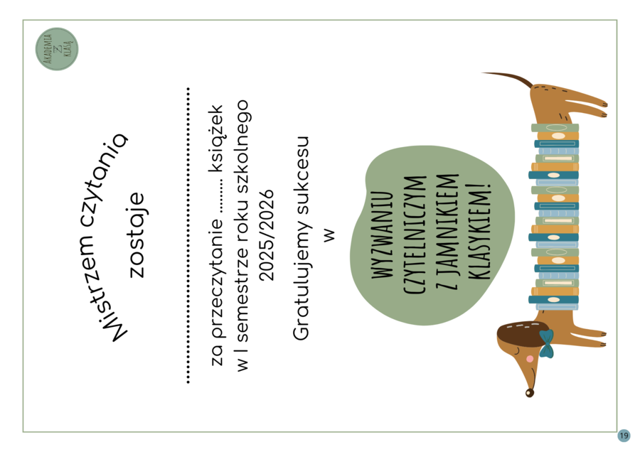 WYZWANIE CZYTELNICZE Z JAMNIKIEM KLASYKIEM na rok szkolny 2025/2026