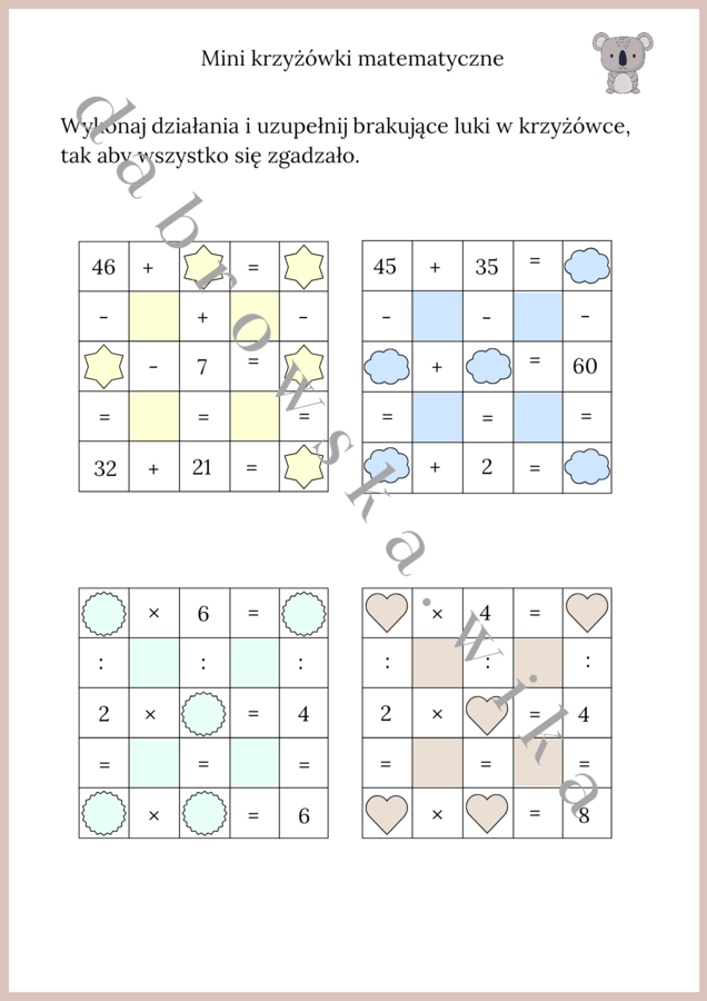 Mini krzyżówki matematyczne