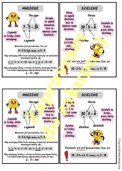 Mnożenie i dzielenie - wklejka do zeszytu