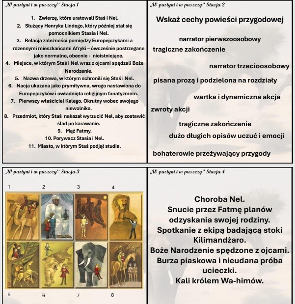 Stacje zadaniowe do lektury "W pustyni i w puszczy"