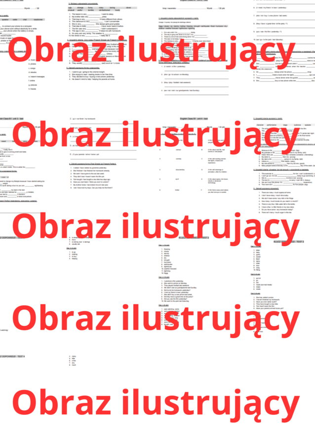 English Class B1 testy unit 1-4 (zestaw testów + klucz odpowiedzi)