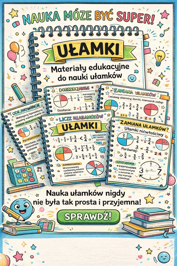 Ułamki zwykłe - notatki graficzne klasa 4