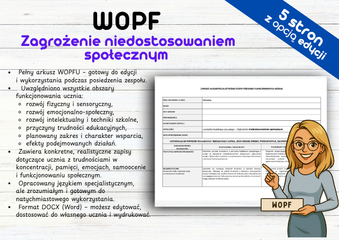 Wielospecjalistyczna Ocena Poziomu Funkcjonowania ucznia WOPF zagrożenie niedostosowaniem społecznym