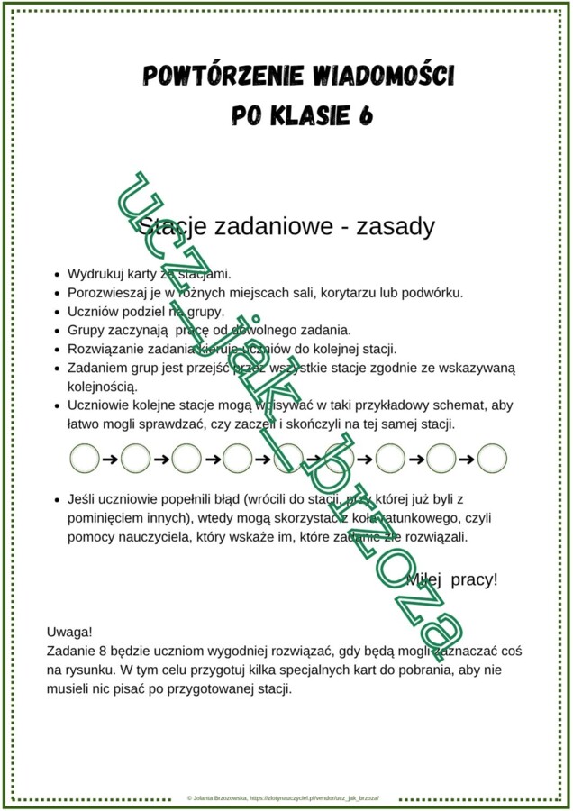 Powtórzenie wiadomości po klasie 6, klasa 7, stacje zadaniowe, praca w grupach