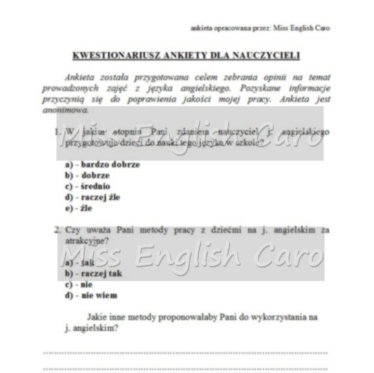 Ankieta ewaluacyjna- j.angielski- skierowana do nauczycieli